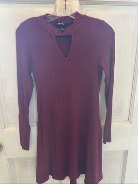 by & by Wine Burgundy Long Sleeve Knit Dress with Keyhole